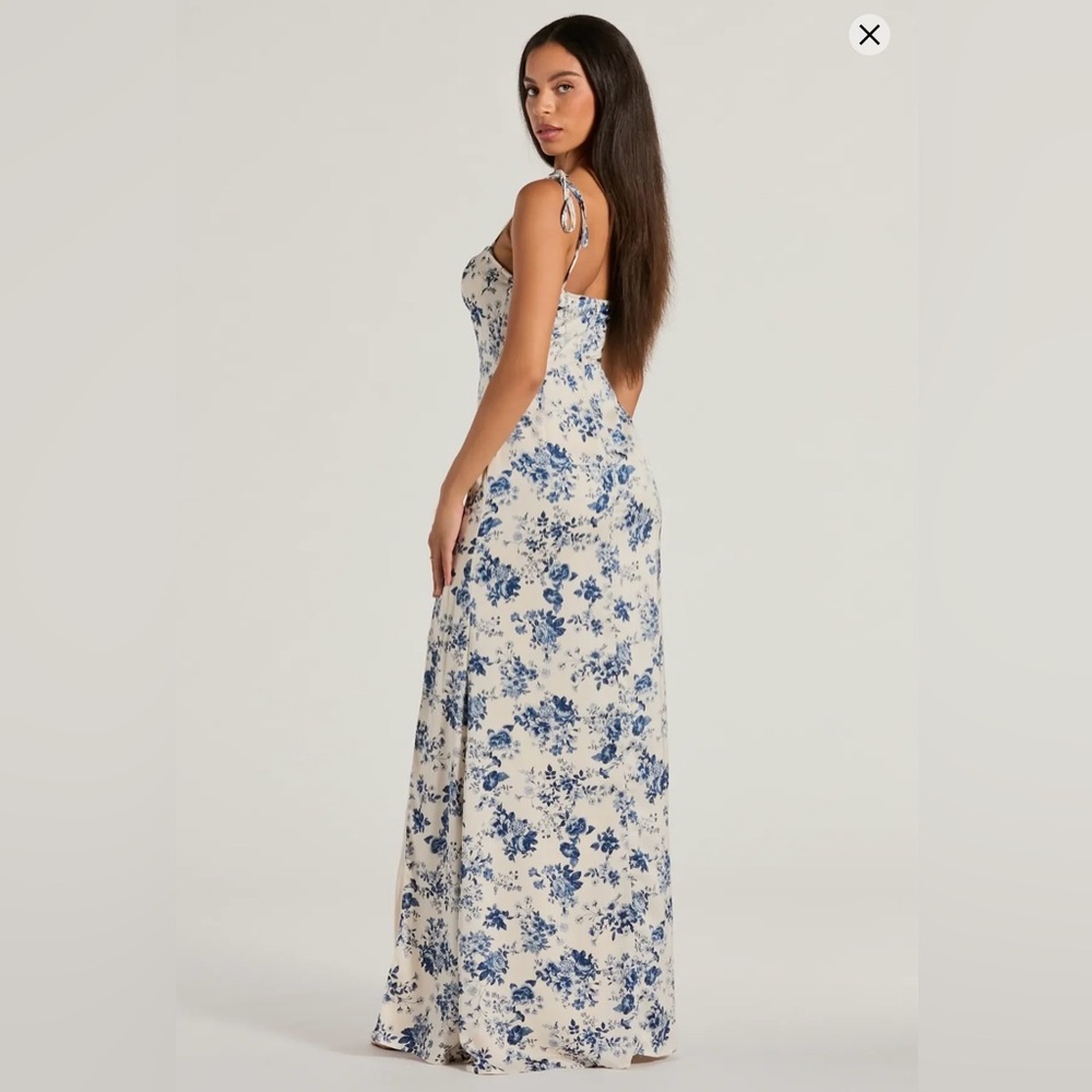 Windsor Maxi Dress Womens Size S Ivory Floral Bustier Sweetheart Slit - Picture 2 of 9